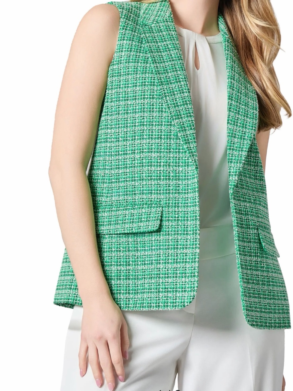 NWT Kasper Sleeveless Green Tweed Blazer Vest